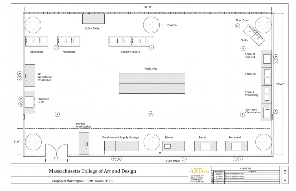 MassArt makerspace layout AET Labs
