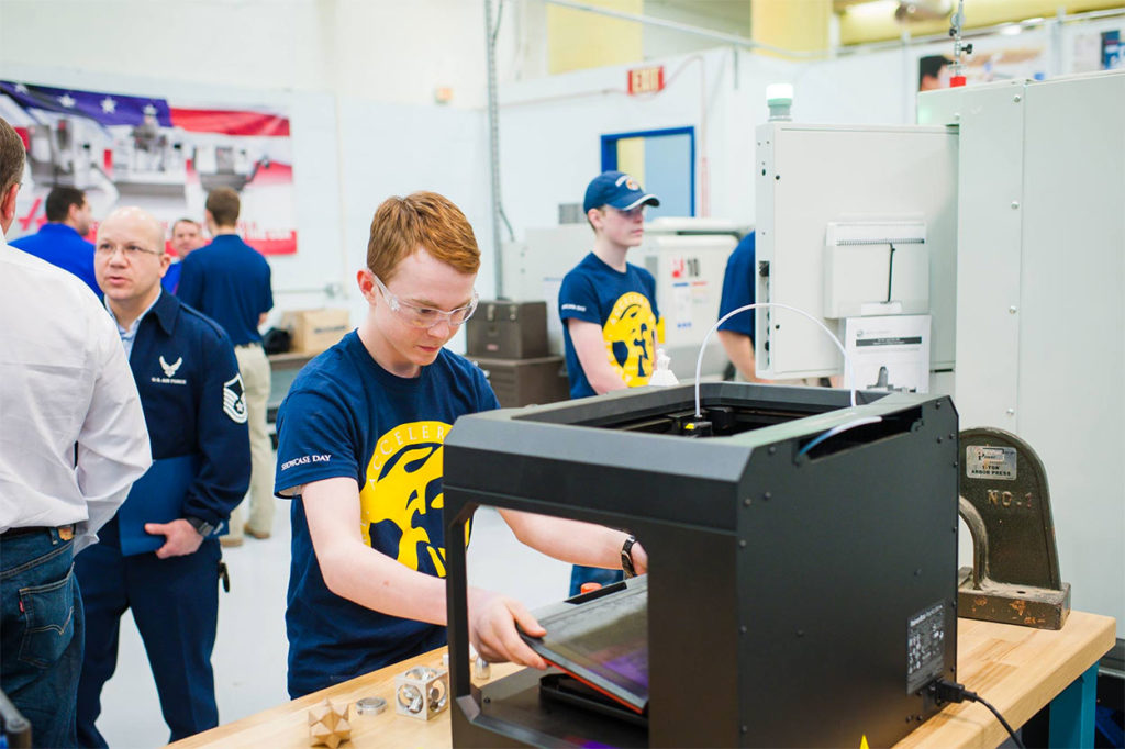 Student with a MakerBot 3D Printer at Minuteman High School