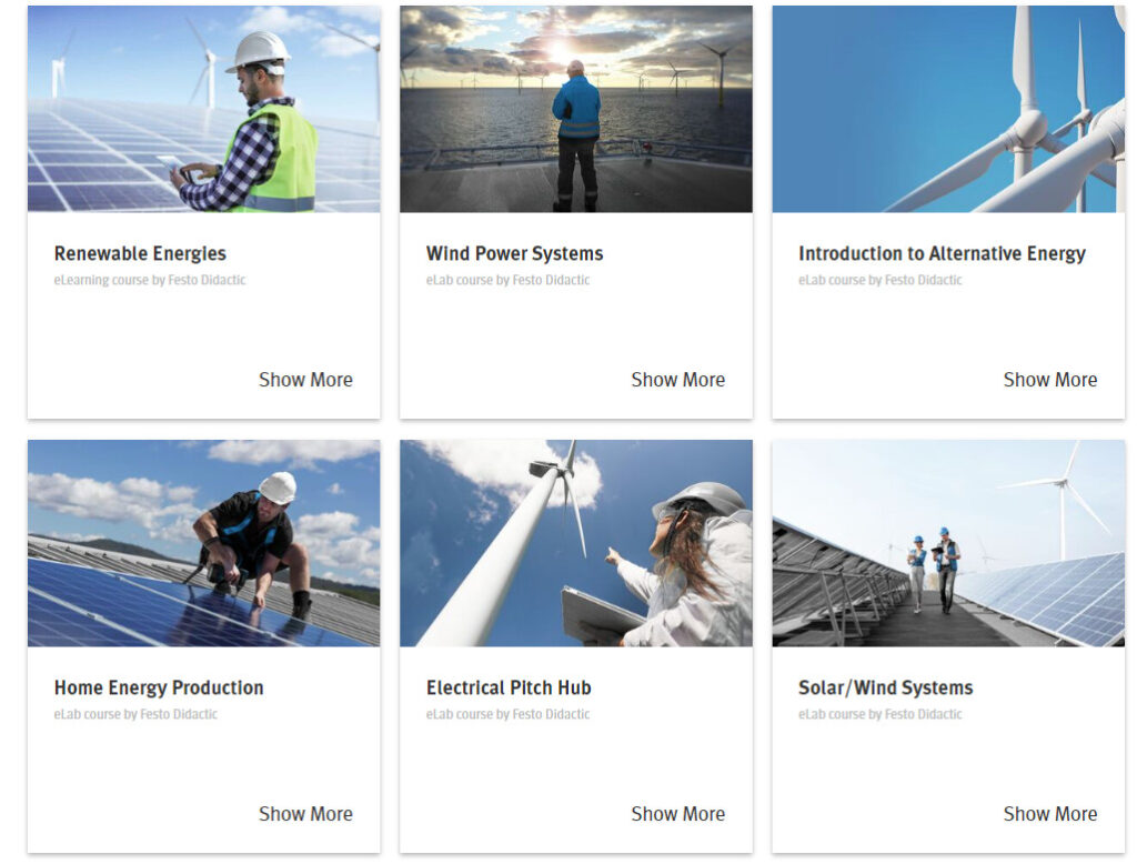 Photos of some of the Festo LX renewable energy courses