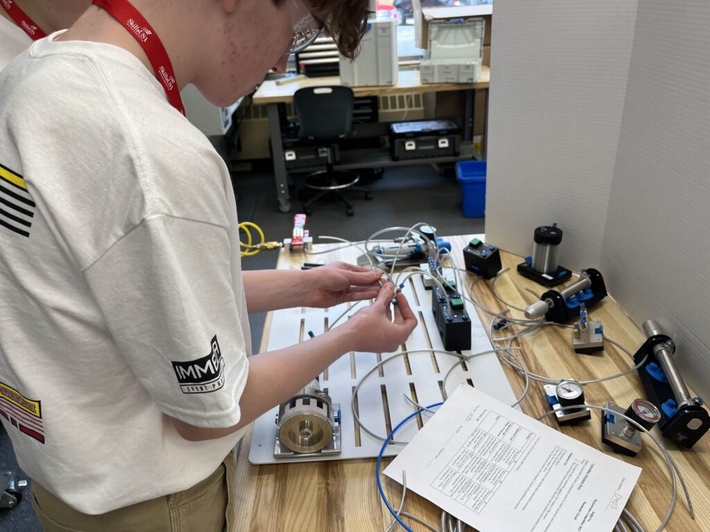 student working on the mechatronics competition at SkillsUSA